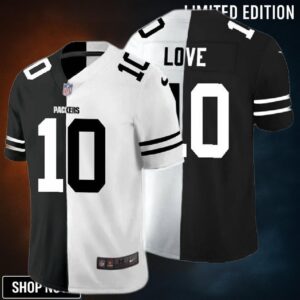 Green Bay Packers Jordan Love #10 Nfl 2020 Black And White Jersey