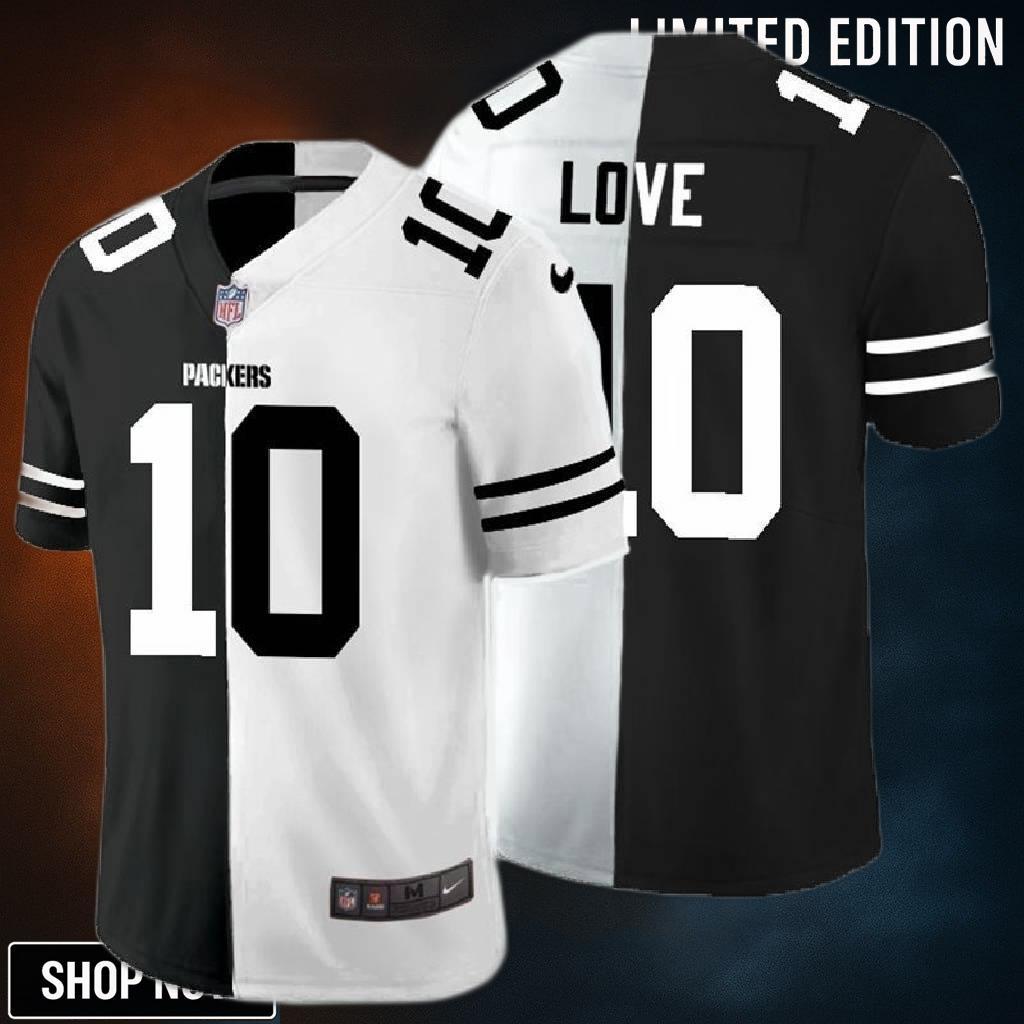 Green Bay Packers Jordan Love #10 Nfl 2020 Black And White Jersey