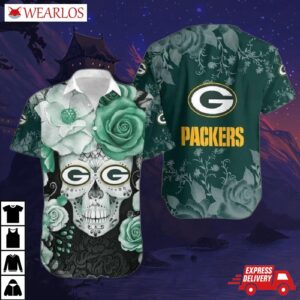 Green Bay Packers Skull Bloom Hawaiian Shirt