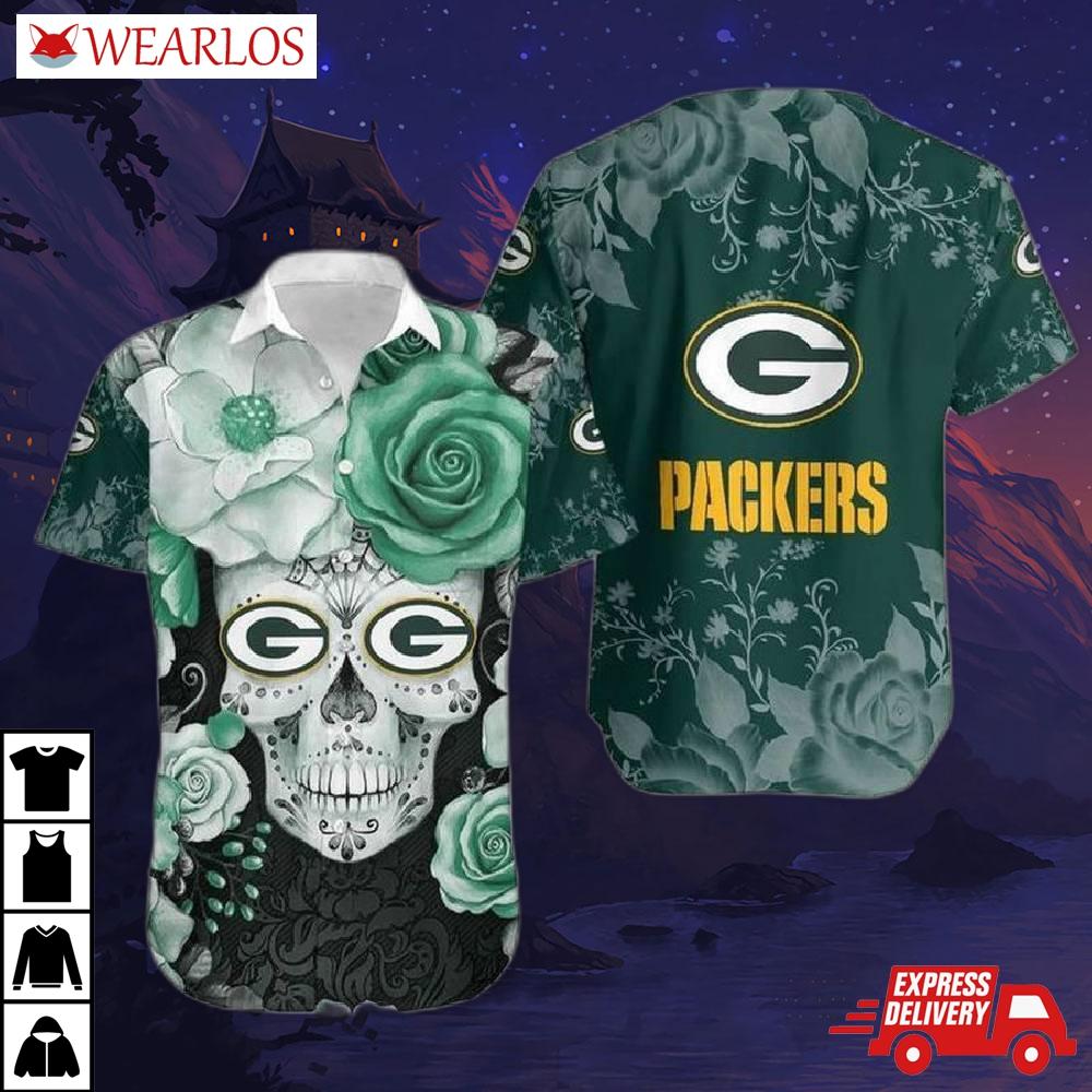 Green Bay Packers Skull Bloom Hawaiian Shirt