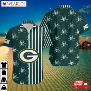 Green Bay Packers Skull Stripes Hawaiian Shirt