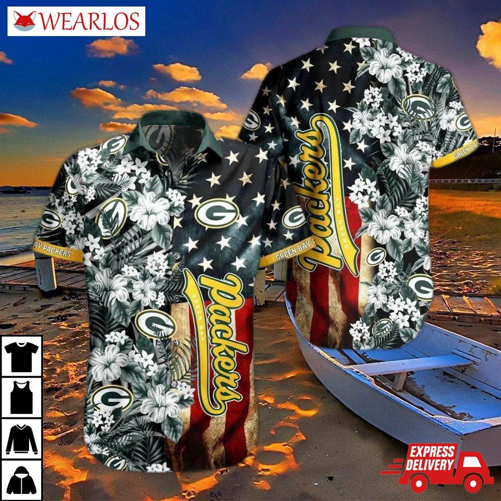 Green Bay Packers Stars & Stripes Floral Hawaiian Shirt