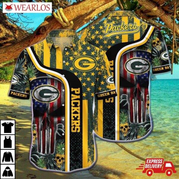Green Bay Packers Stars & Stripes Skull Hawaiian Shirt