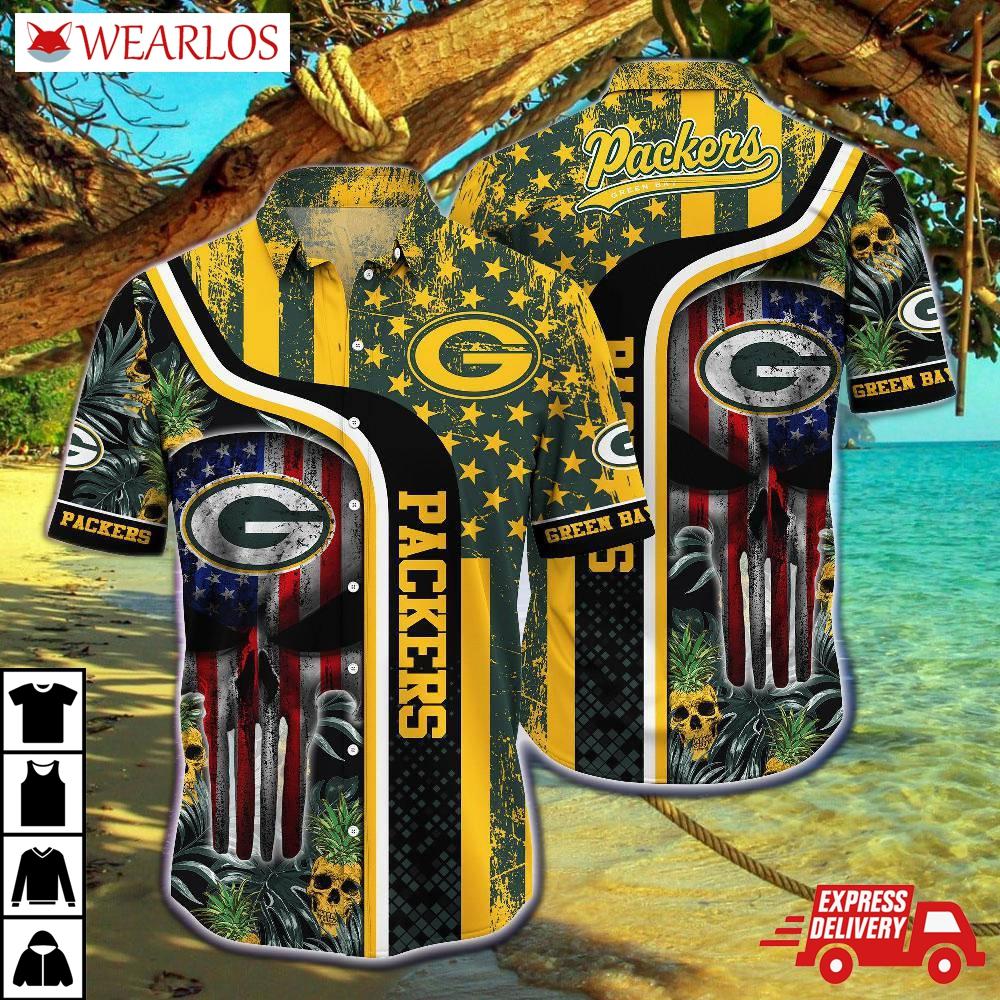 Green Bay Packers Stars & Stripes Skull Hawaiian Shirt