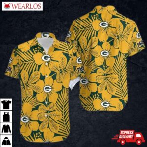 Green Bay Packers Tropical Gold Leaf Hawaiian Shirt