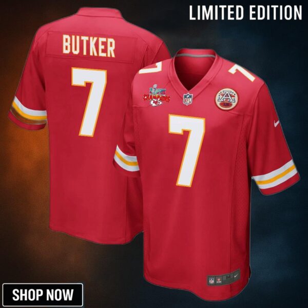 Harrison Butker 7 Kansas City Chiefs Super Bowl Lvii Champions 3 Stars Men Game Jersey - Red