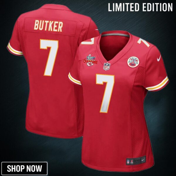 Harrison Butker 7 Kansas City Chiefs Super Bowl Lvii Champions 3 Stars Women Game Jersey - Red