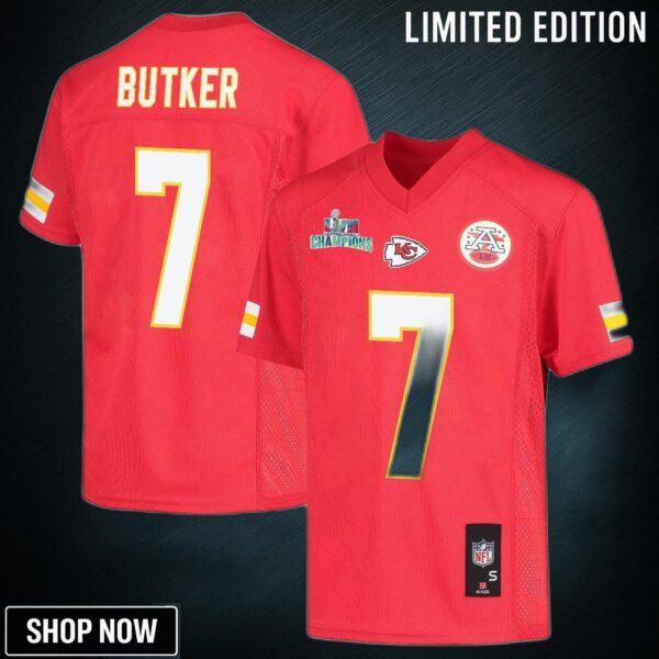 Harrison Butker 7 Kansas City Chiefs Super Bowl Lvii Champions Youth Game Jersey - Red