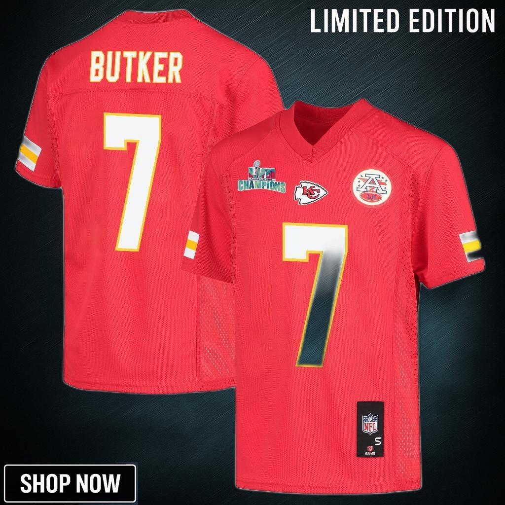 Harrison Butker 7 Kansas City Chiefs Super Bowl Lvii Champions Youth Game Jersey - Red