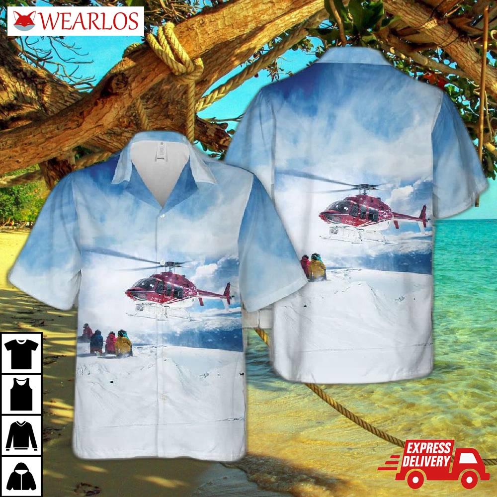 Heliski Bell 407 Helicopter Hawaiian Shirt