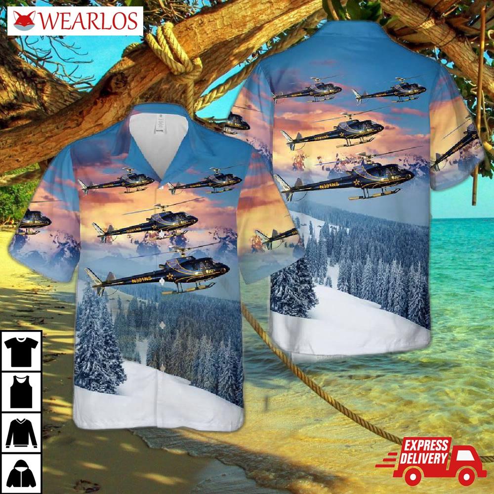 Heliski Eurocopter As350 B2 Helicopter Hawaiian Shirt