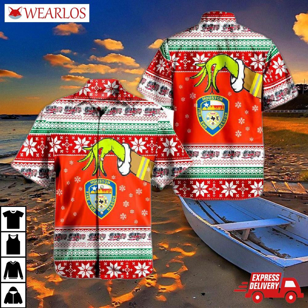 Houston Fire Department Engine Ugly Christmas Hawaiian Shirt