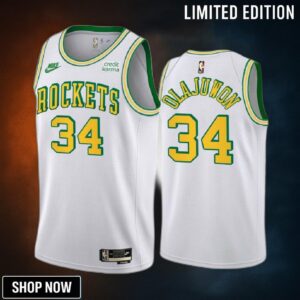Houston Rockets Hakeem Olajuwon 34 -23 Classic Edition White Men Jersey 55th Anniversary