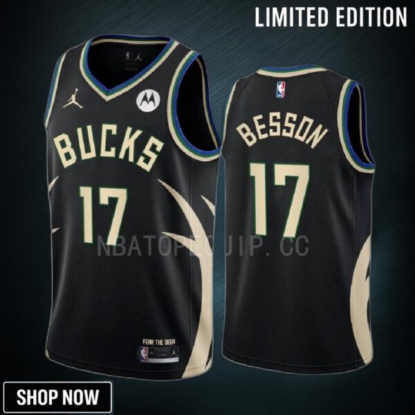 Hugo Besson 17 -23 Milwaukee Bucks Black Statement Edition Men Jersey Swingman