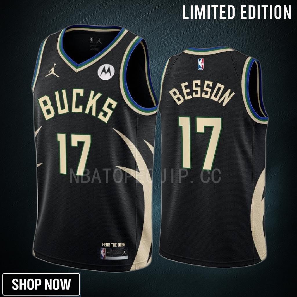 Hugo Besson 17 -23 Milwaukee Bucks Black Statement Edition Men Jersey Swingman