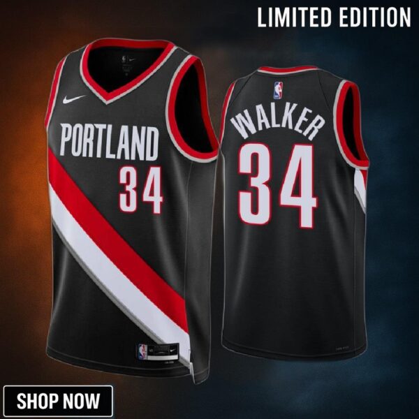 Jabari Walker 34 Portland Trail Blazers -23 Icon Edition Black Jersey