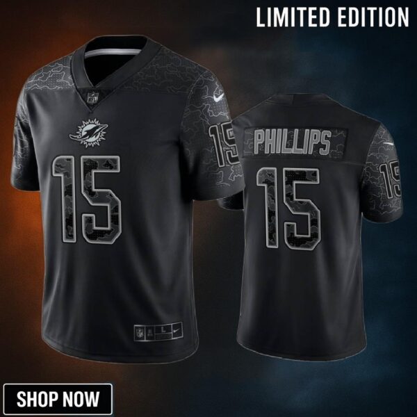 Jaelan Phillips 15 Miami Dolphins Black Reflective Limited Jersey - Men