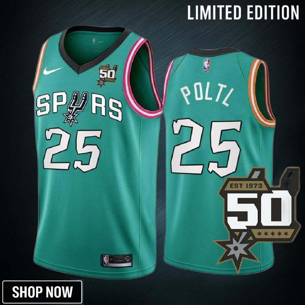 Jakob Poltl 25 -23 San Antonio Spurs Teal 50th Anniversary Men Jersey City Edition
