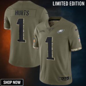 Jalen Hurts Philadelphia Eagles Salute To Service Limited Jersey - Olive
