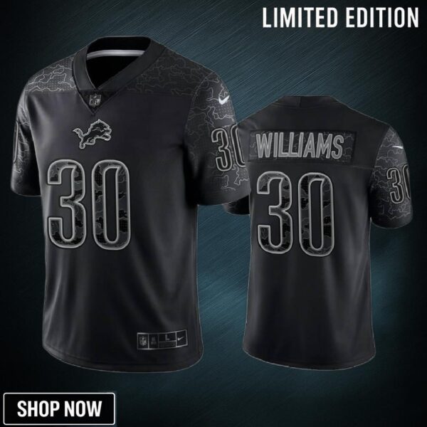 Jamaal Williams 30 Detroit Lions Black Reflective Limited Jersey - Men