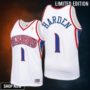 James Harden Philadelphia 76ers 1 White Hardwood Classics Jersey Trade - Men