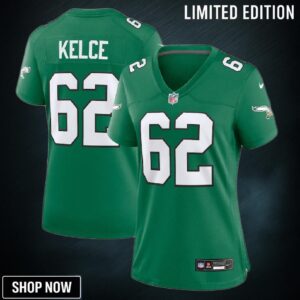 Jason Kelce 62 Philadelphia Eagles Alternate Game Women Jersey - Kelly Green