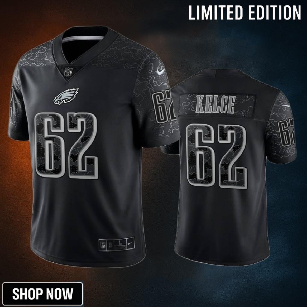 Jason Kelce 62 Philadelphia Eagles Black Reflective Limited Jersey - Men
