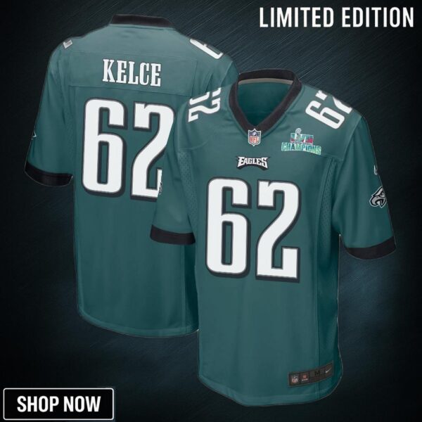 Jason Kelce 62 Philadelphia Eagles Super Bowl Lvii Champions Men Game Jersey - Midnight Green