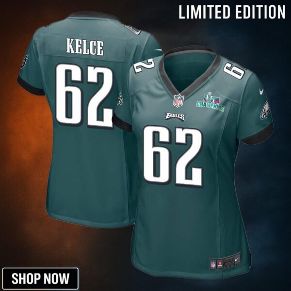 Jason Kelce 62 Philadelphia Eagles Super Bowl Lvii Champions Women Game Jersey - Midnight Green