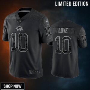 Jordan Love 10 Green Bay Packers Black Reflective Limited Jersey - Men
