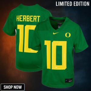 Justin Herbert Oregon Ducks Youth 2025 Nfl Draft Replica Jersey - Green