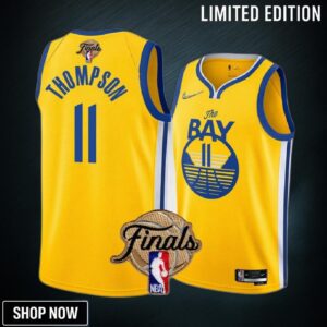 Klay Thompson Golden State Warriors Finals Jersey Gold 11 Diamond Badge Dub