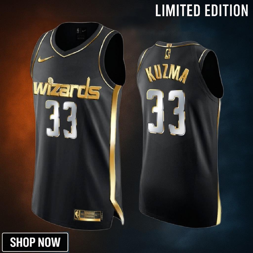 Kyle Kuzma 33 Washington Wizards Black Golden Edition Jersey