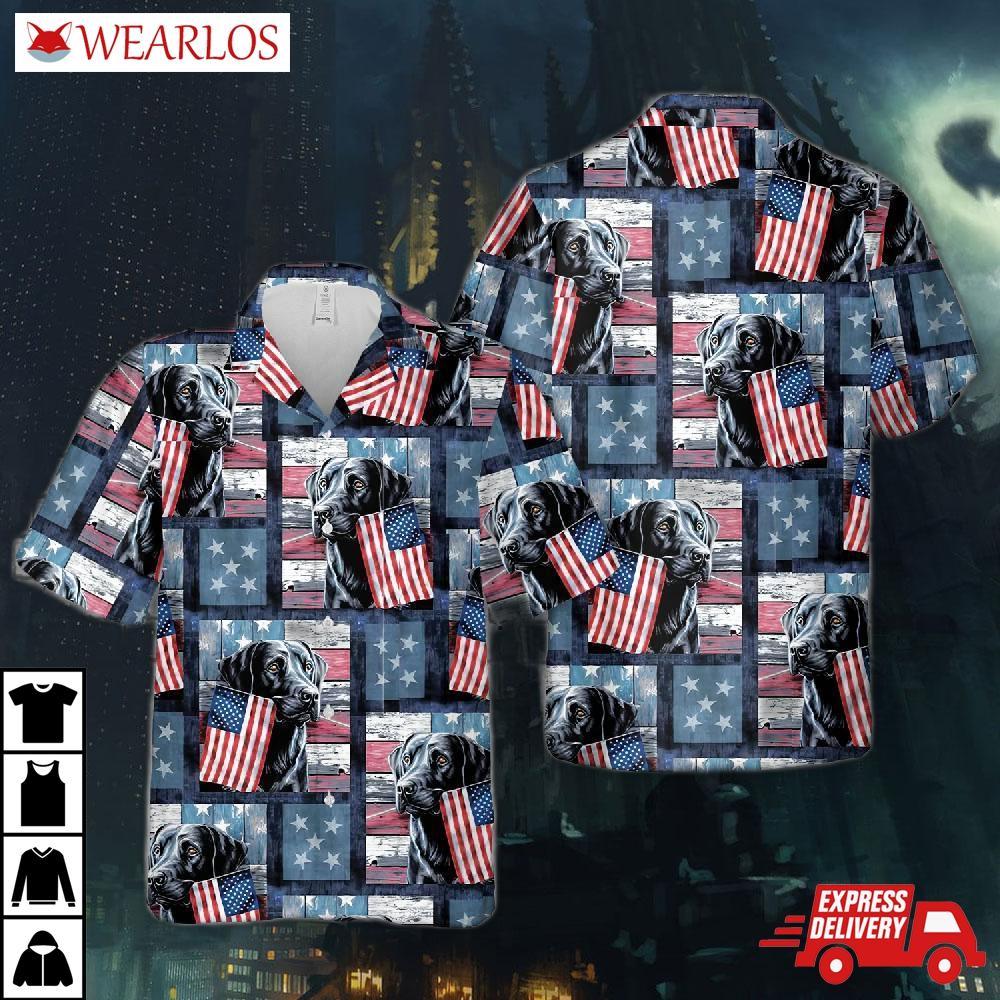 Labrador & American Flags Hawaiian Shirt
