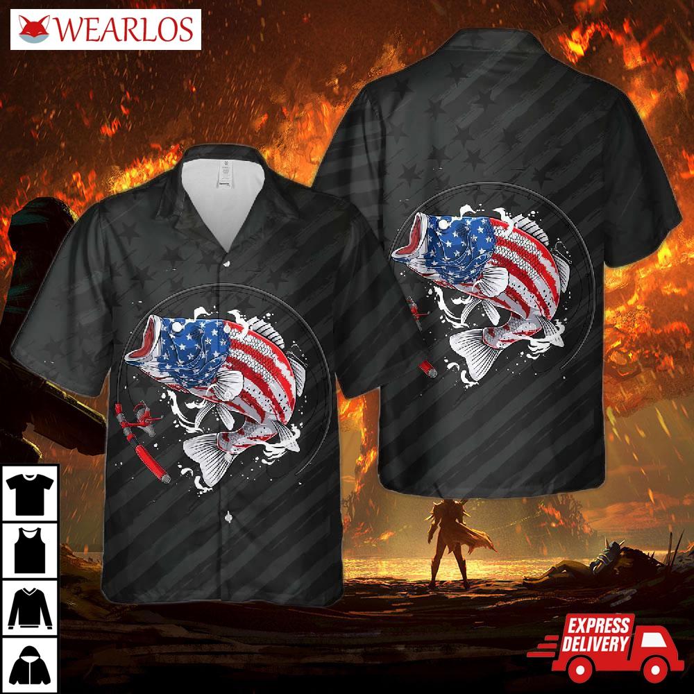 Largemouth Bass Fish Usa Flag Hawaiian Shirt