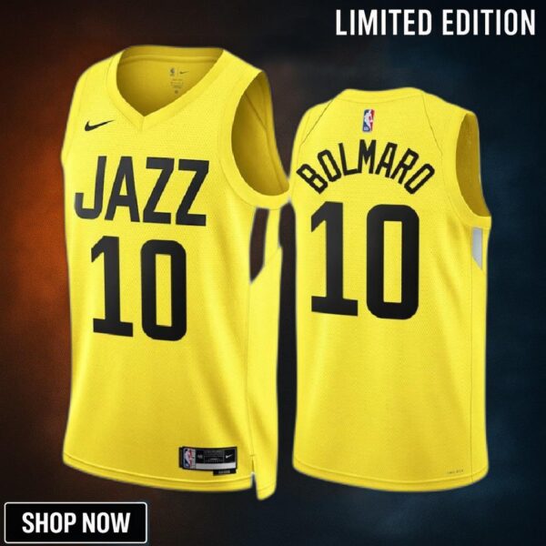 Leandro Bolmaro 10 -23 Utah Jazz Yellow Icon Edition Jersey