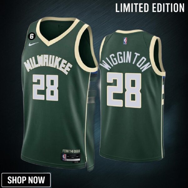 Lindell Wigginton 28 Milwaukee Bucks Green Jersey -23 Icon Edition No.6 Patch