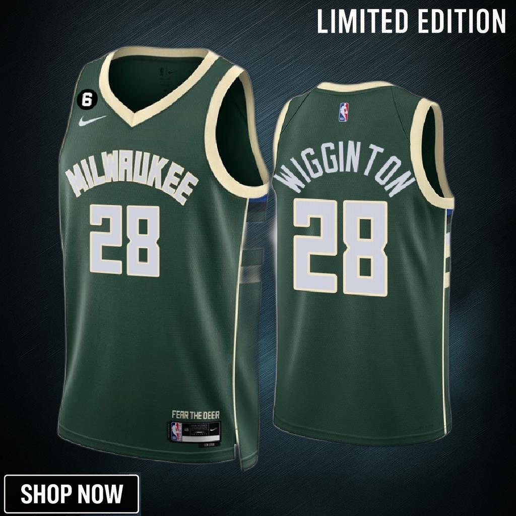 Lindell Wigginton 28 Milwaukee Bucks Green Jersey -23 Icon Edition No.6 Patch