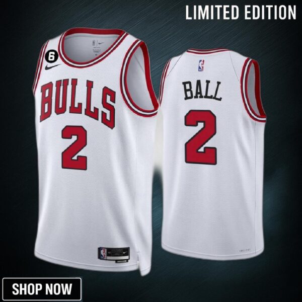 Lonzo Ball 2 Chicago Bulls White Men Jersey -23 Association Edition No.6 Patch