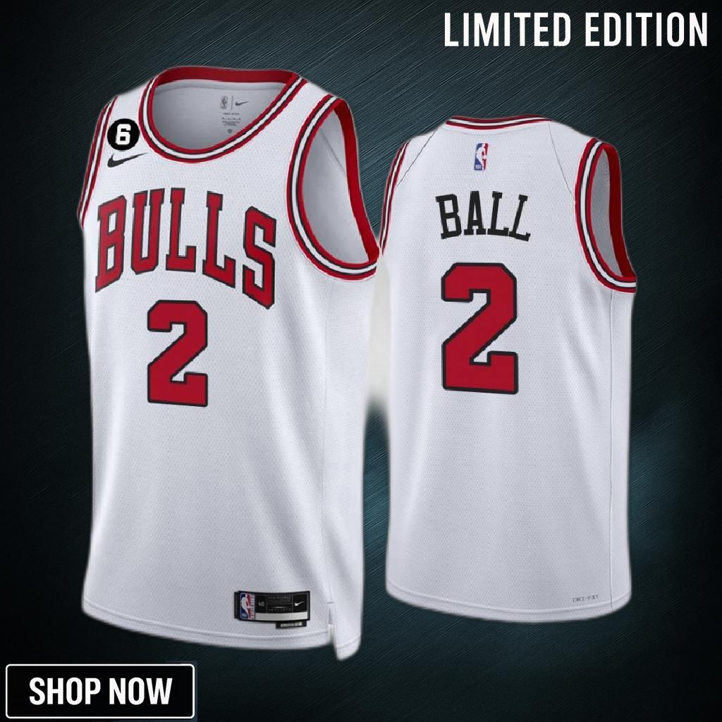 Lonzo Ball 2 Chicago Bulls White Men Jersey -23 Association Edition No.6 Patch