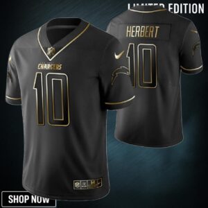 Los Angeles Chargers Justin Herbert 10 Nfl Golden Brandedition Black Jersey Gift For Fans