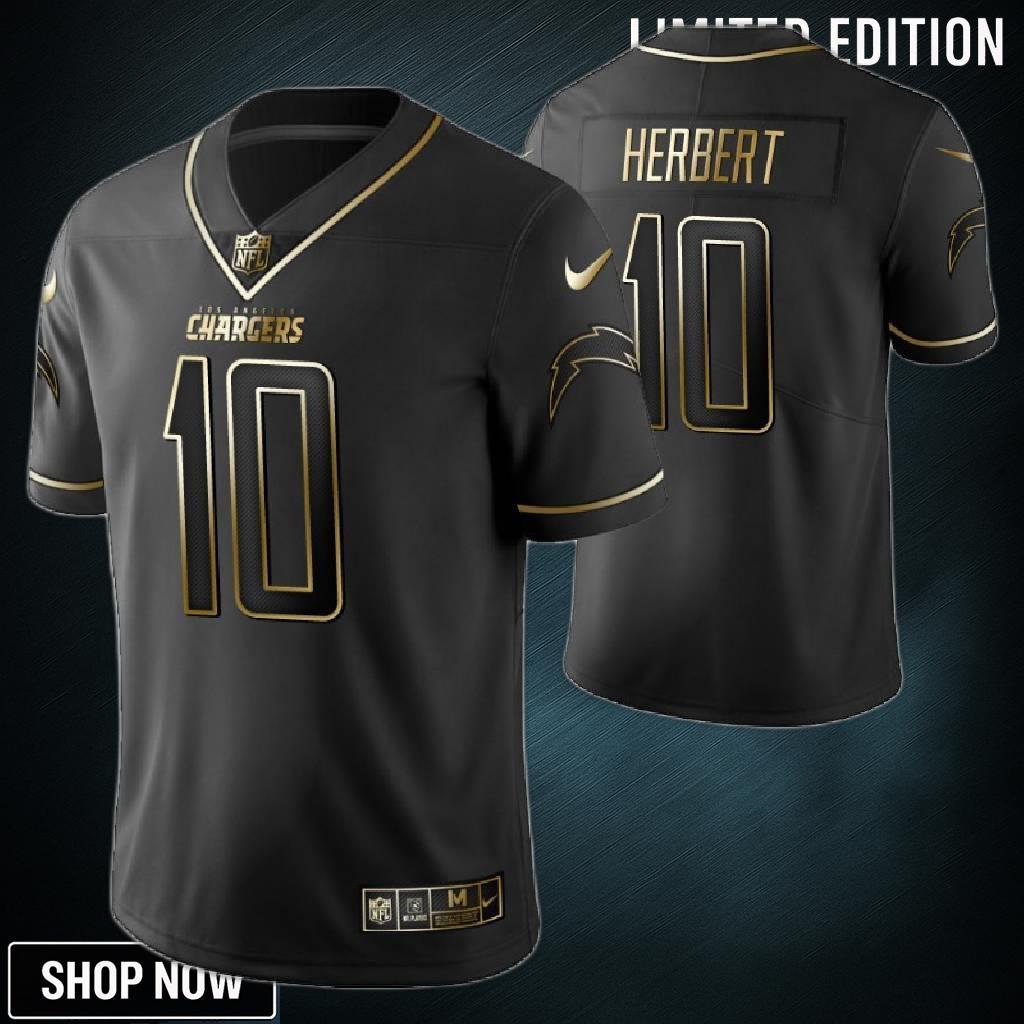 Los Angeles Chargers Justin Herbert 10 Nfl Golden Brandedition Black Jersey Gift For Fans