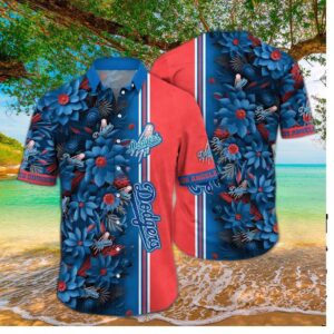 Los Angeles Dodgers Bold Stripe Floral Hawaiian Shirt