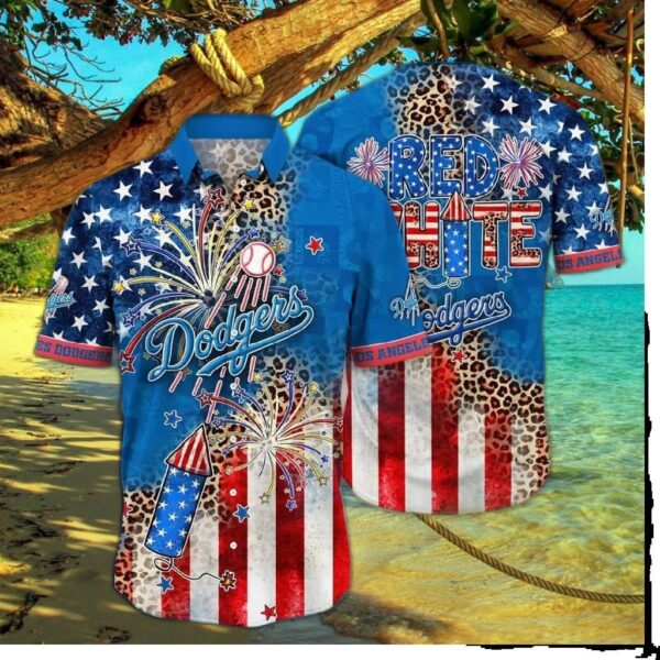 Los Angeles Dodgers Fireworks & Stars Hawaiian Shirt