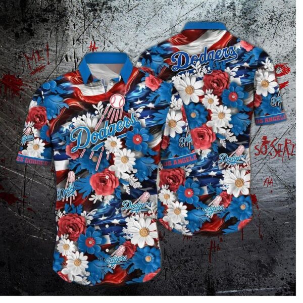 Los Angeles Dodgers Floral Americana Hawaiian Shirt