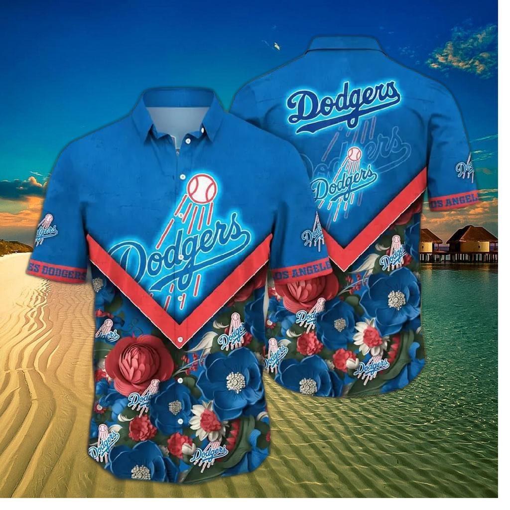 Los Angeles Dodgers Floral Chevron Hawaiian Shirt