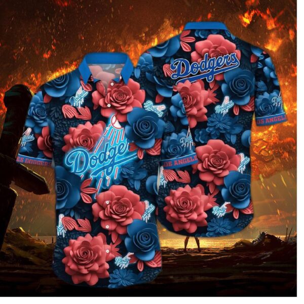 Los Angeles Dodgers Neon Rose Hawaiian Shirt