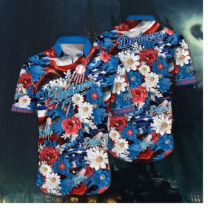Los Angeles Dodgers Patriotic Floral Hawaiian Shirt