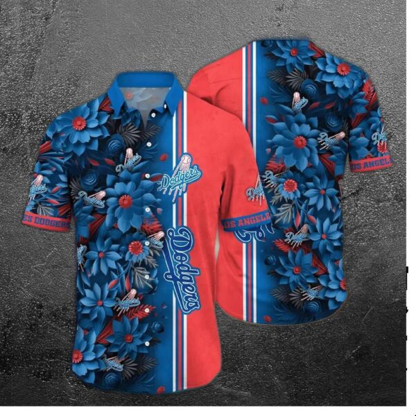 Los Angeles Dodgers Patriotic Stripe Floral Hawaiian Shirt