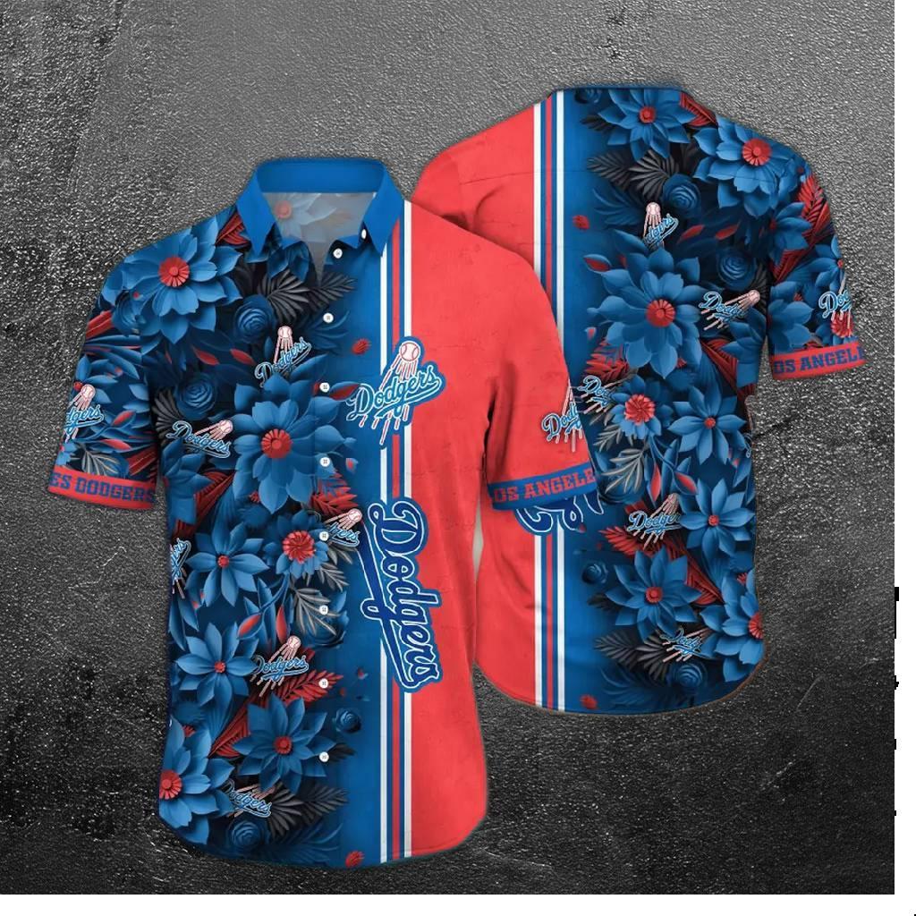 Los Angeles Dodgers Patriotic Stripe Floral Hawaiian Shirt